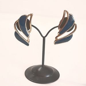 Gold Tone and Navy Large Post Earrings